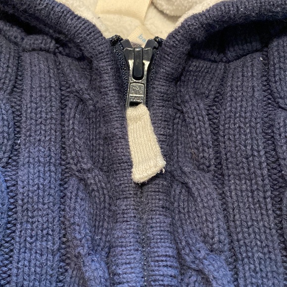 Boy’s Size 12-18 Months Joe Fresh Navy Fleece-lined Hooded Cable Sweater Jacket - Picture 2 of 4